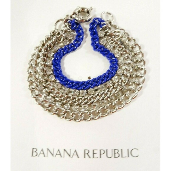 Banana Republic Women's Silver Layered Crystal Enamel Bracelet NWT 45 BLUE - Picture 3 of 5